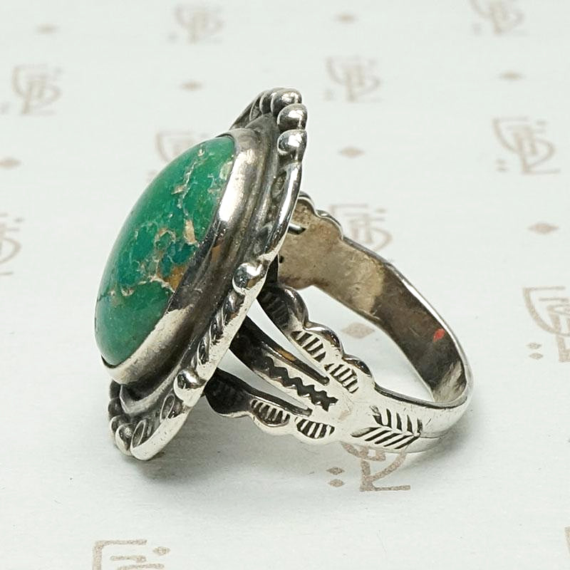 Beautiful Green Turquoise Ring with Rocker Designs