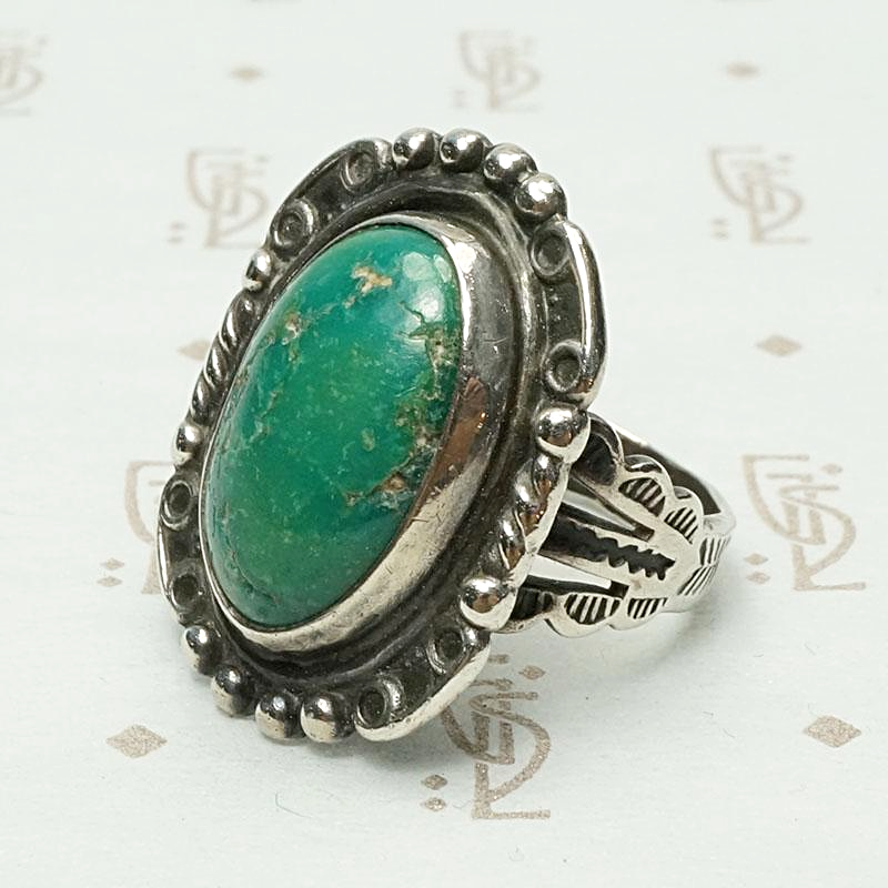 Beautiful Green Turquoise Ring with Rocker Designs