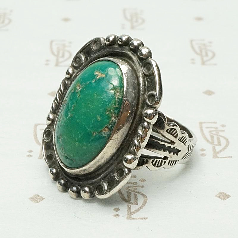 Beautiful Green Turquoise Ring with Rocker Designs