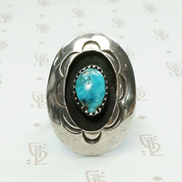 Hopi Sunrise Shadow Box Silver & Turquoise Ring