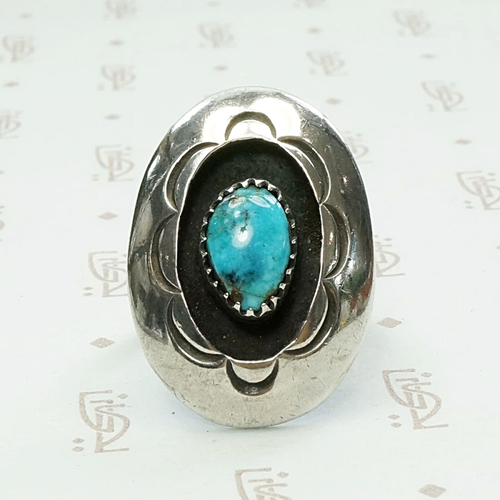 Hopi Sunrise Shadow Box Silver & Turquoise Ring