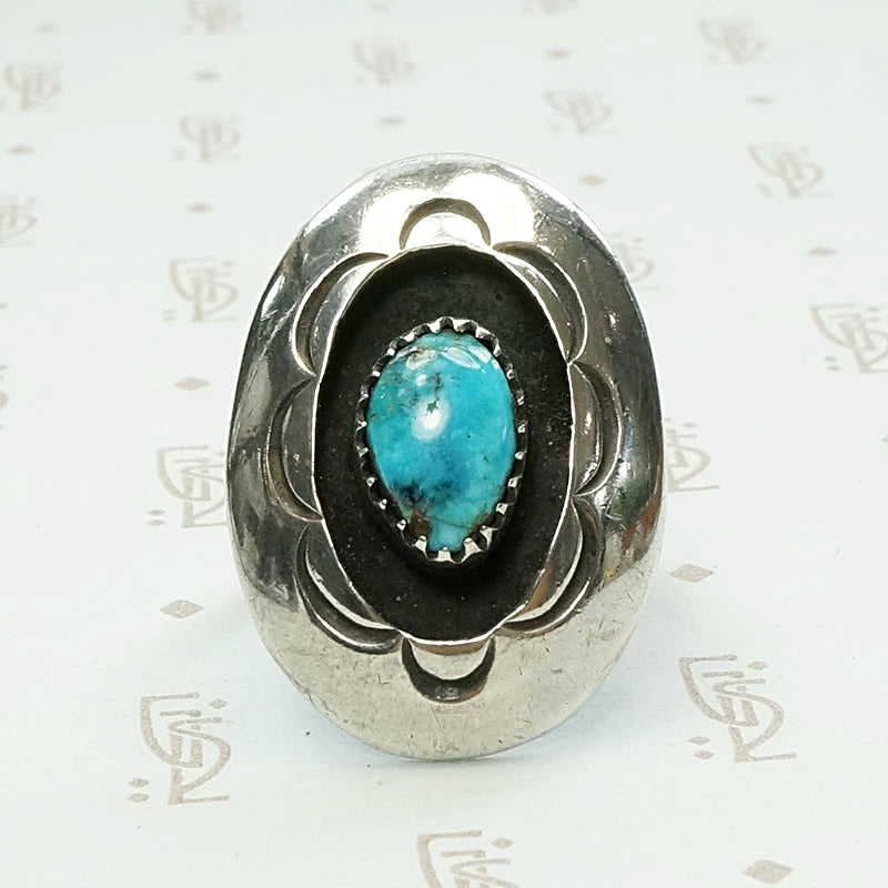 Hopi Sunrise Shadow Box Silver & Turquoise Ring