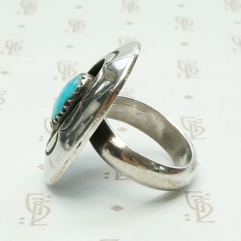 Hopi Sunrise Shadow Box Silver & Turquoise Ring