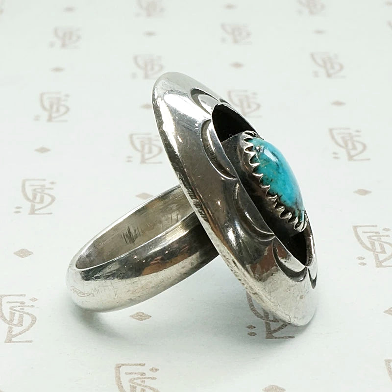 Hopi Sunrise Shadow Box Silver & Turquoise Ring