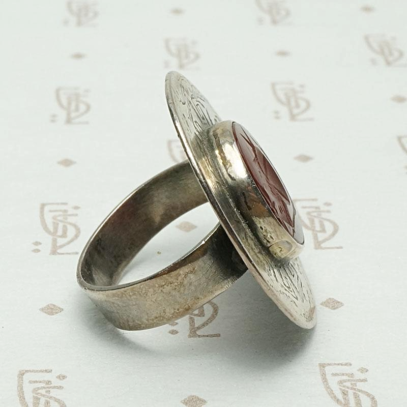 Roman Soldier Carnelian Intaglio Ring with Meander