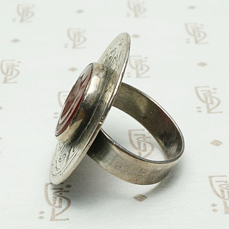 Roman Soldier Carnelian Intaglio Ring with Meander