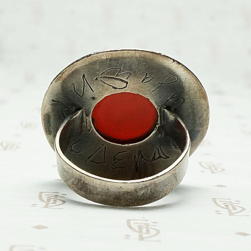 Roman Soldier Carnelian Intaglio Ring with Meander