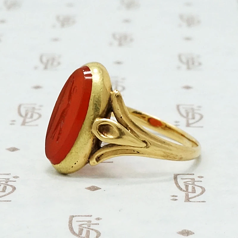 Antique Hunting Dog Intaglio 18k Gold Ring