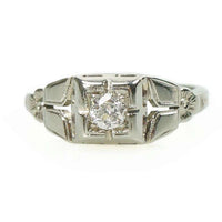 1930's White Gold Diamond set Engagement ring with Floral motif