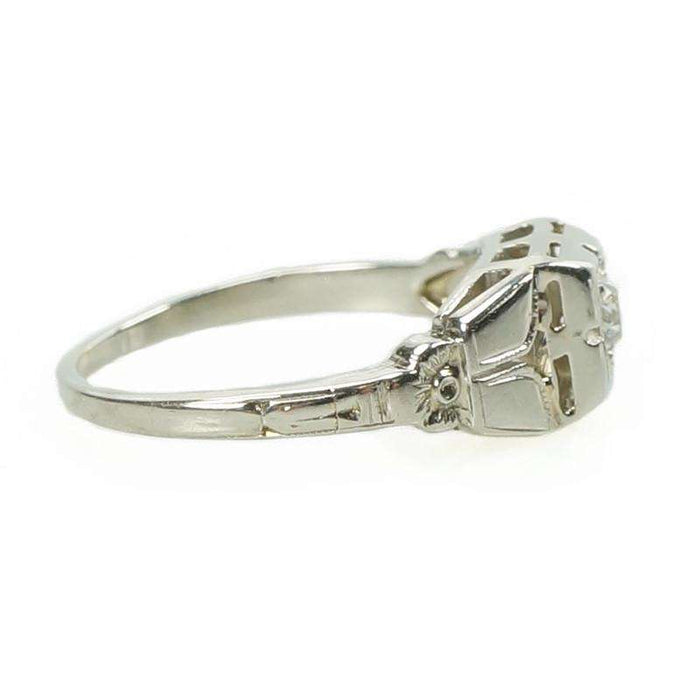 1930's White Gold Diamond set Engagement ring with Floral motif
