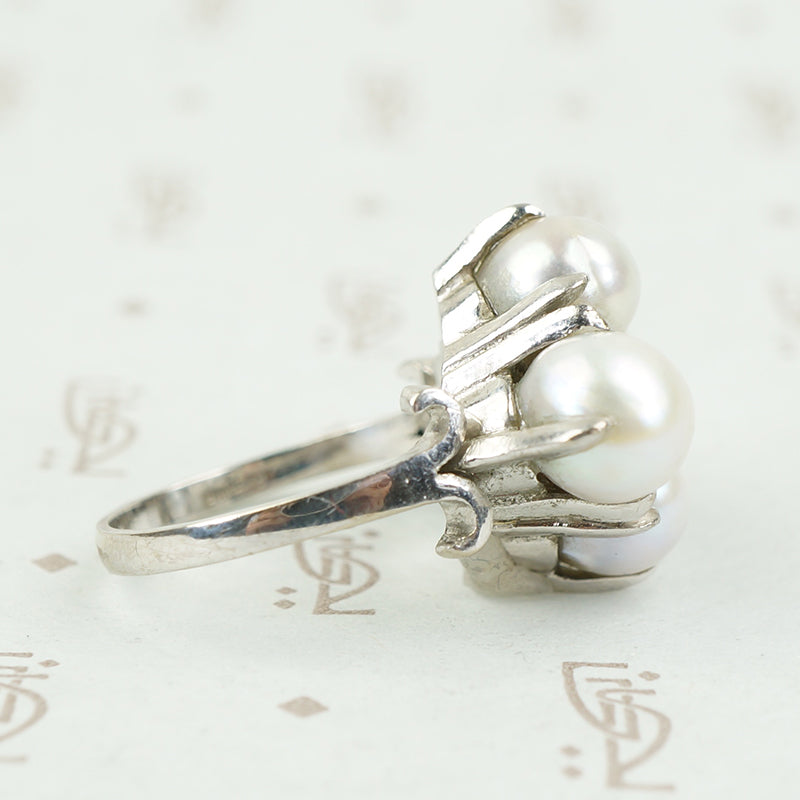 1960's Baroque Grey Pearl Cocktail Ring