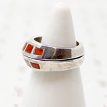 Stacking Silver Bands with Spiny Oyster Inlay