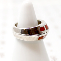 Stacking Silver Bands with Spiny Oyster Inlay