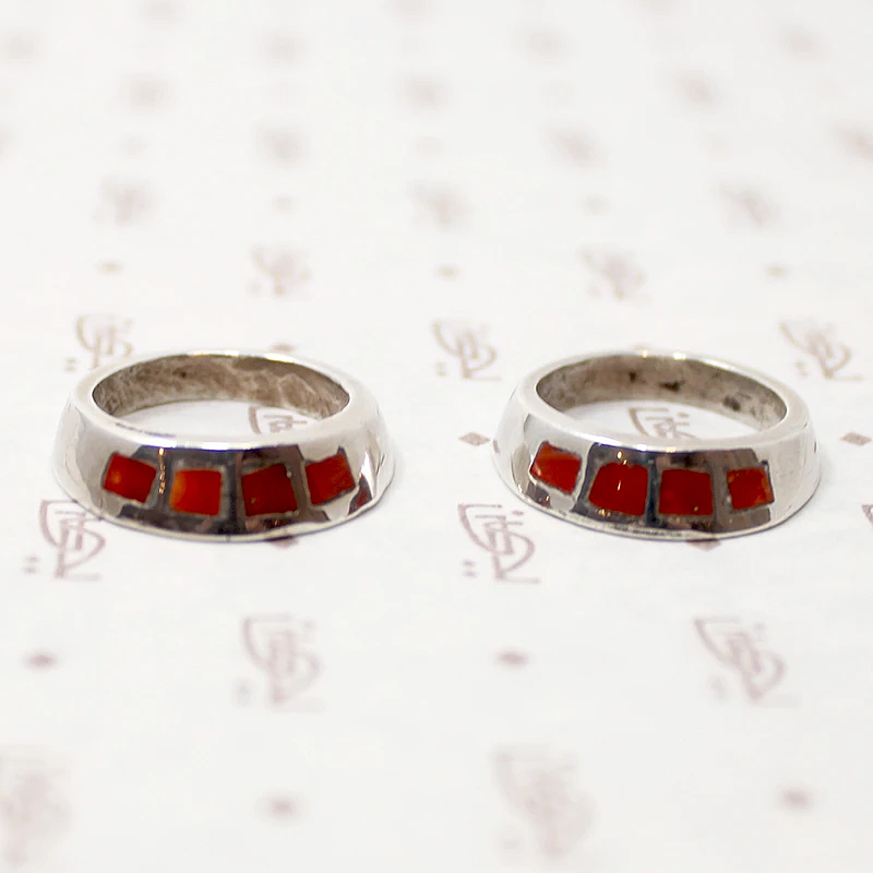 Stacking Silver Bands with Spiny Oyster Inlay