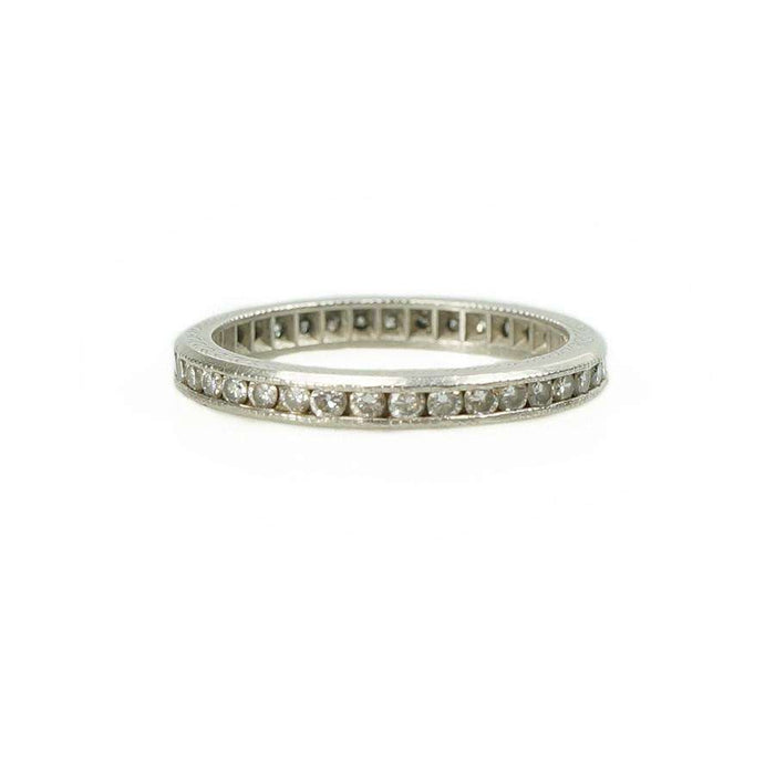 Early Platinum Diamond Eternity Band Engraved with an Arrow Design