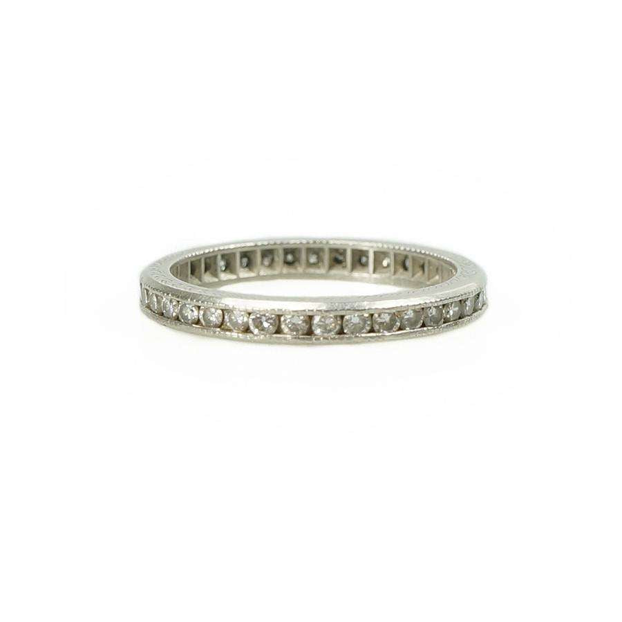 Early Platinum Diamond Eternity Band Engraved with an Arrow Design