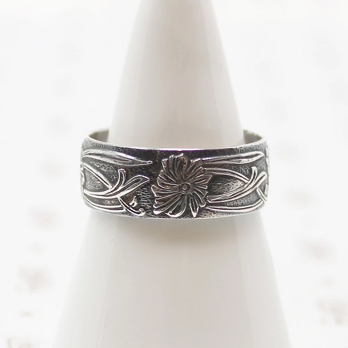 Art Nouveau Style Silver Chrysanthemum Band