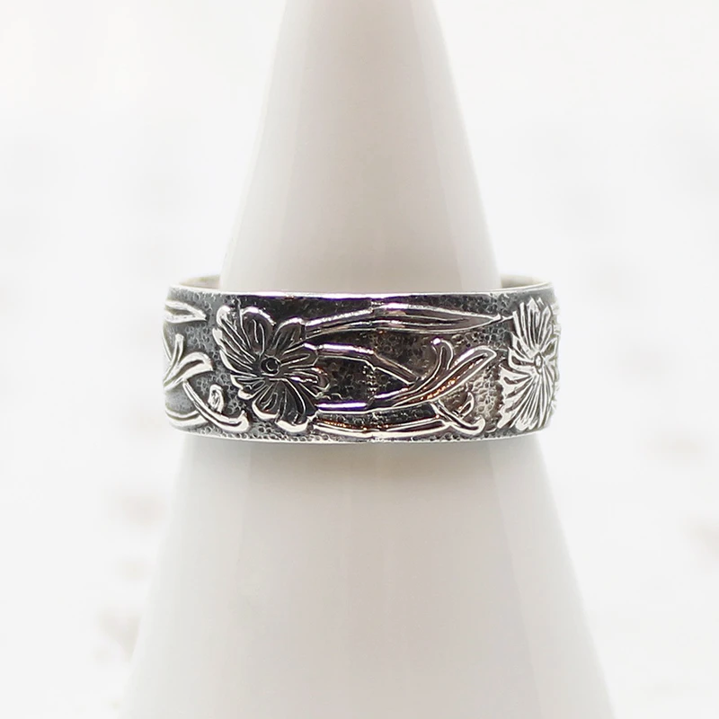 Art Nouveau Style Silver Chrysanthemum Band