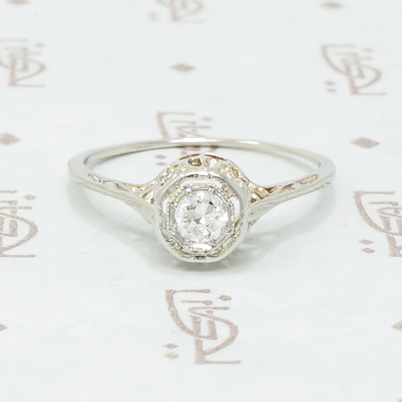 Petite Filigree Diamond Solitaire Ring