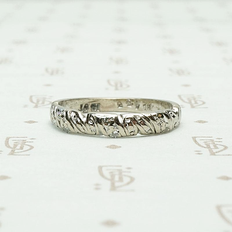 Carved White Gold & Diamond English Wedding Band
