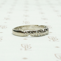 Carved White Gold & Diamond English Wedding Band, side view