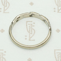 Carved White Gold & Diamond English Wedding Band, top view