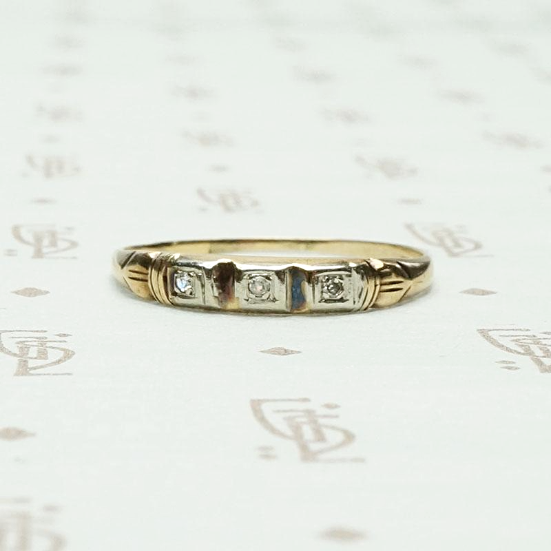 Geometric Art Deco Two Tone Gold & Diamond Band