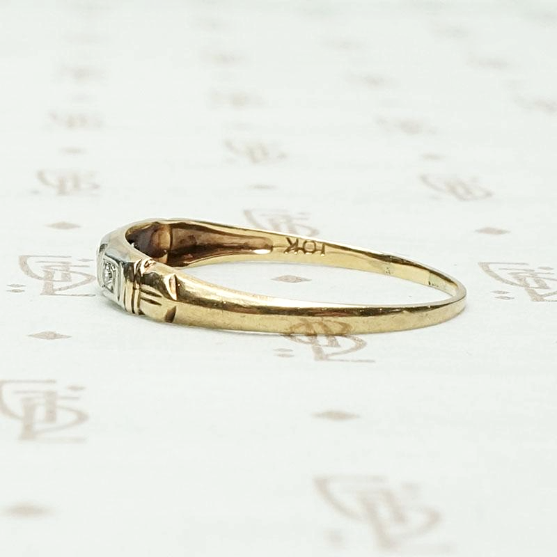 Geometric Art Deco Two Tone Gold & Diamond Band, side view
