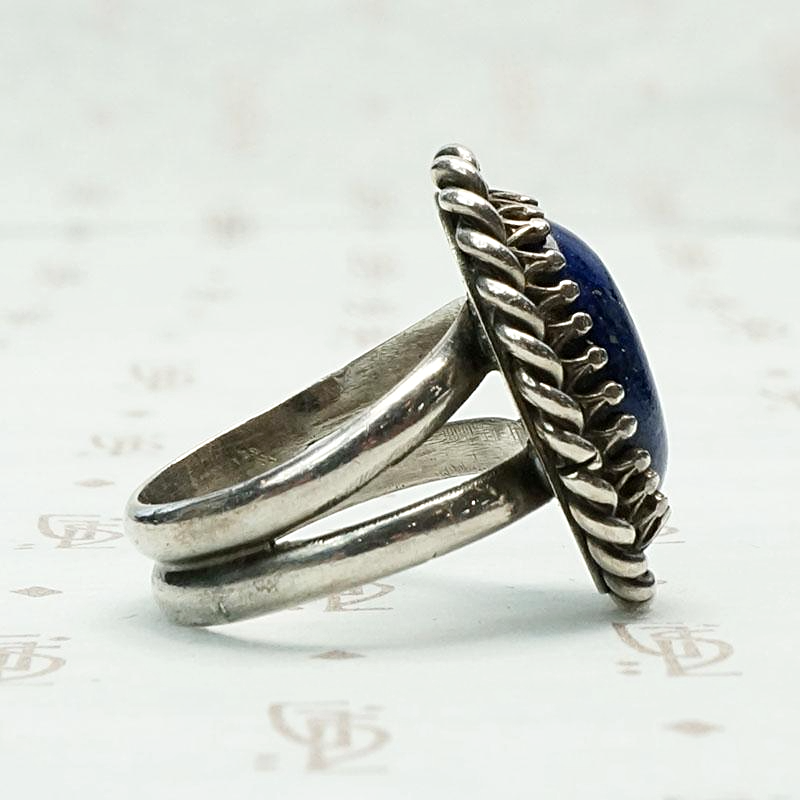 Heavy & Ornate Artisan Silver Ring with Lapis