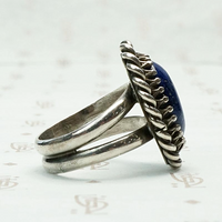 Heavy & Ornate Artisan Silver Ring with Lapis