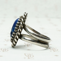 Heavy & Ornate Artisan Silver Ring with Lapis