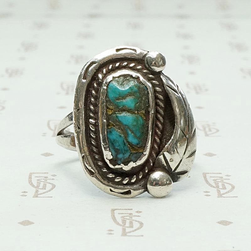 Hand Made Native American Ring with Leaf & Horseshoe