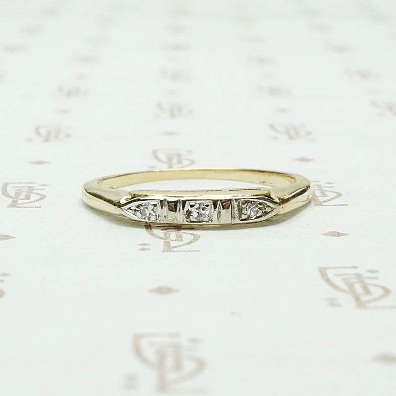 Vintage Three Diamond Band in Two Tone Gold