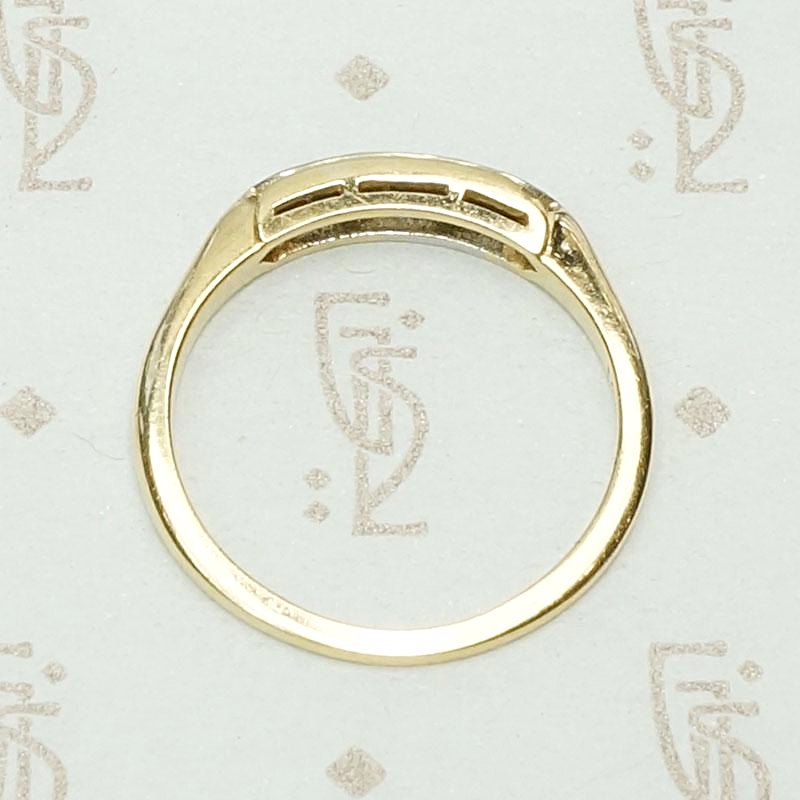 Vintage Three Diamond Band in Two Tone Gold, top view