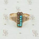 Victorian Pearl and Turquoise Ring in Rosy Gold