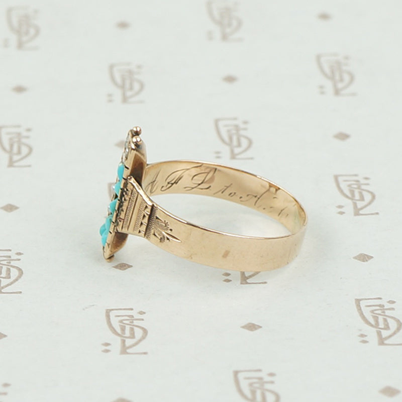 Victorian Pearl and Turquoise Ring in Rosy Gold
