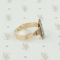 Victorian Pearl and Turquoise Ring in Rosy Gold