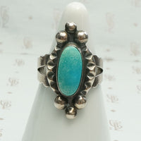 Elaborate Machine Made Turquoise & Silver Ring