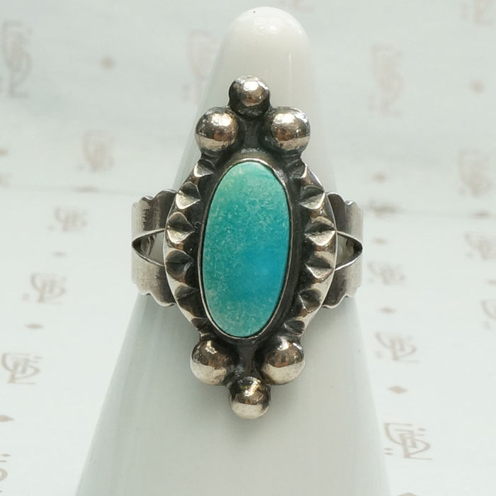Elaborate Machine Made Turquoise & Silver Ring