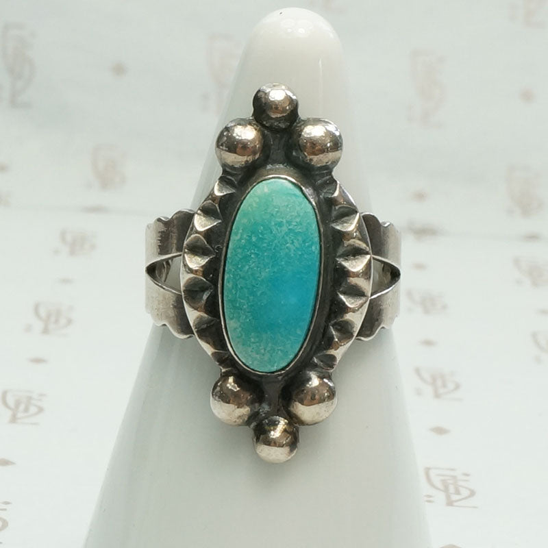 Elaborate Machine Made Turquoise & Silver Ring