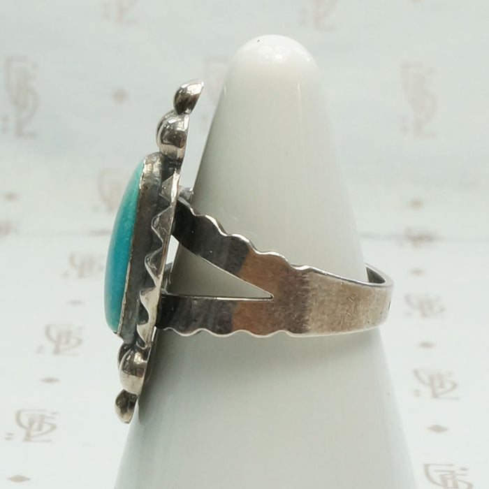 Elaborate Machine Made Turquoise & Silver Ring