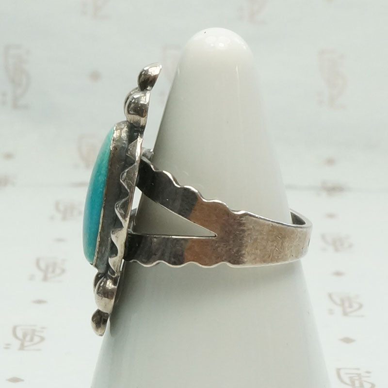 Elaborate Machine Made Turquoise & Silver Ring