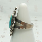 Elaborate Machine Made Turquoise & Silver Ring