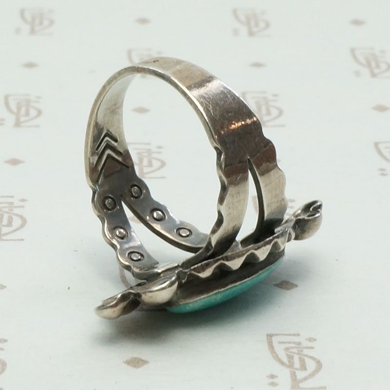 Elaborate Machine Made Turquoise & Silver Ring
