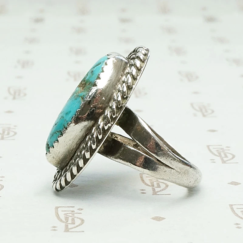 Navette Turquoise Ring with Double Rope Detail