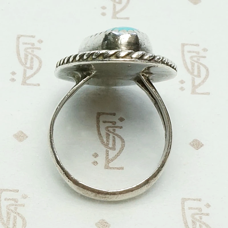 Navette Turquoise Ring with Double Rope Detail