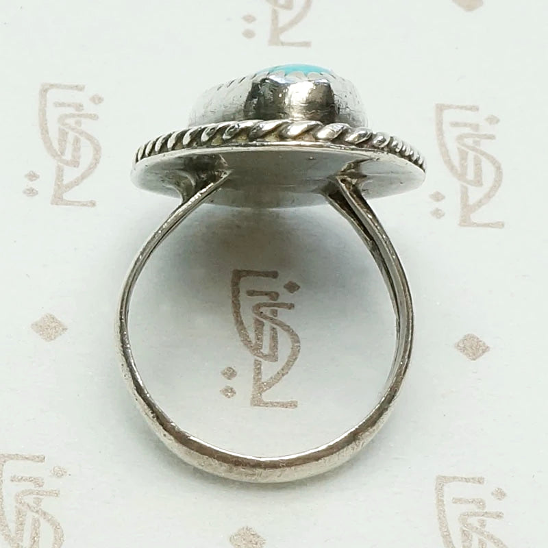 Navette Turquoise Ring with Double Rope Detail