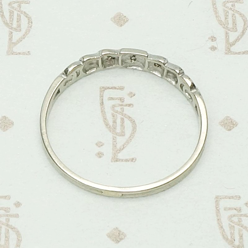 1930s White Gold Band with Deco Details, top view