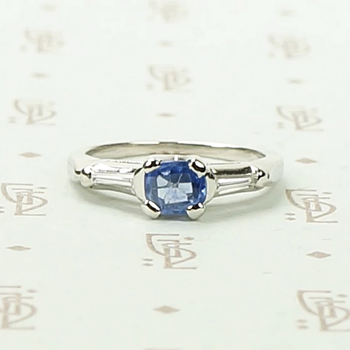 Cornflower Blue Antique Sapphire in 1940's Platinum