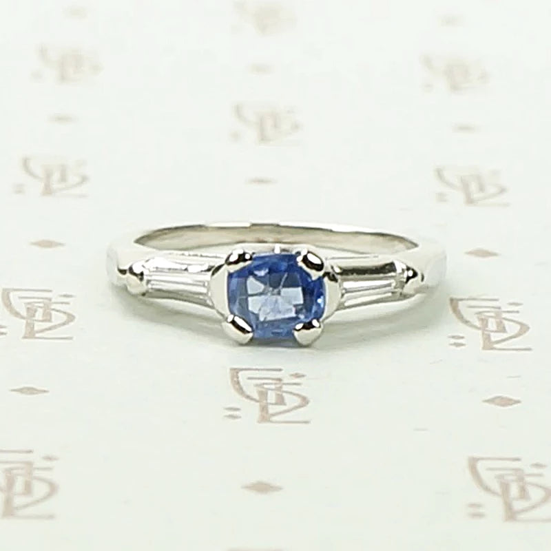 Cornflower Blue Antique Sapphire in 1940's Platinum